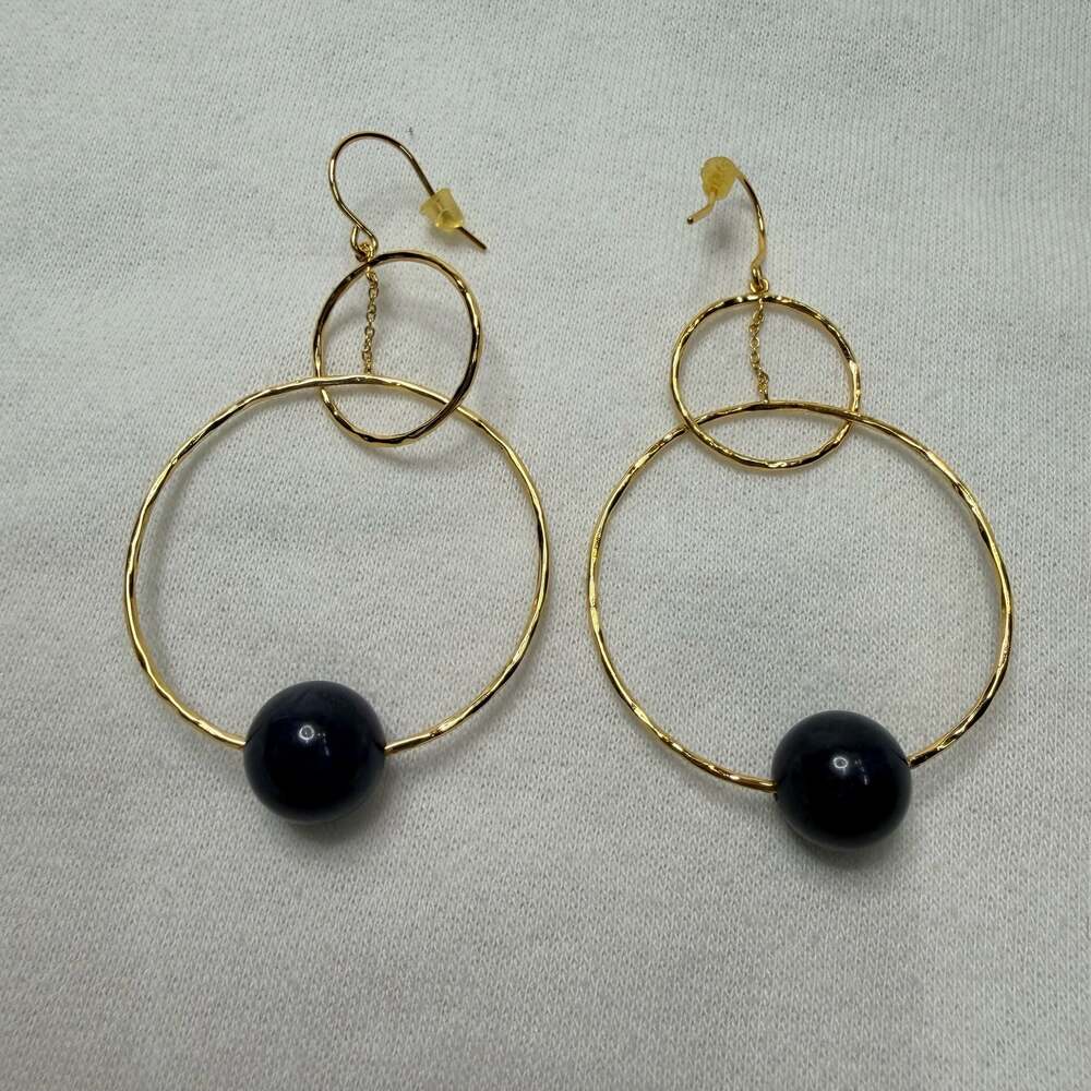 Gorjana Gold Tone Double Hoop Dangle Earrings with Black Bead